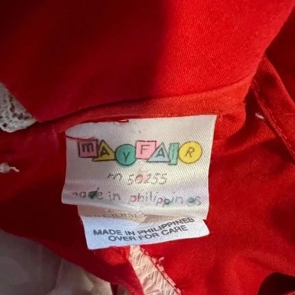 MAYFAIR vintage twirl toddler 24m Red Pinny Christmas cottage Pinafore dress 70s - Picture 3 of 12